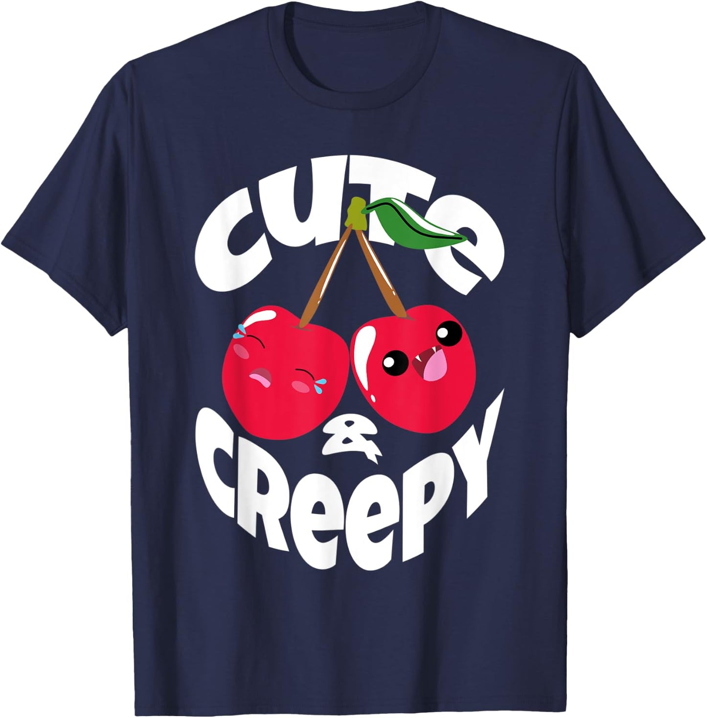 Cute and Creepy Kawaii Kids Shirt Vampire Cherry Halloween T-Shirt - T-Shirt | Navy