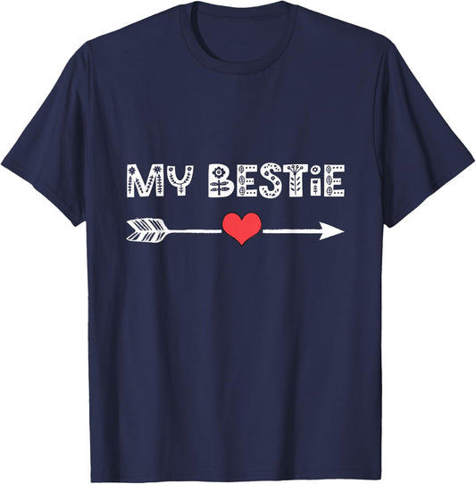 Besties Best Friend Right Arrow Heart Love Matching Outfit T-Shirt - T-Shirt | Navy