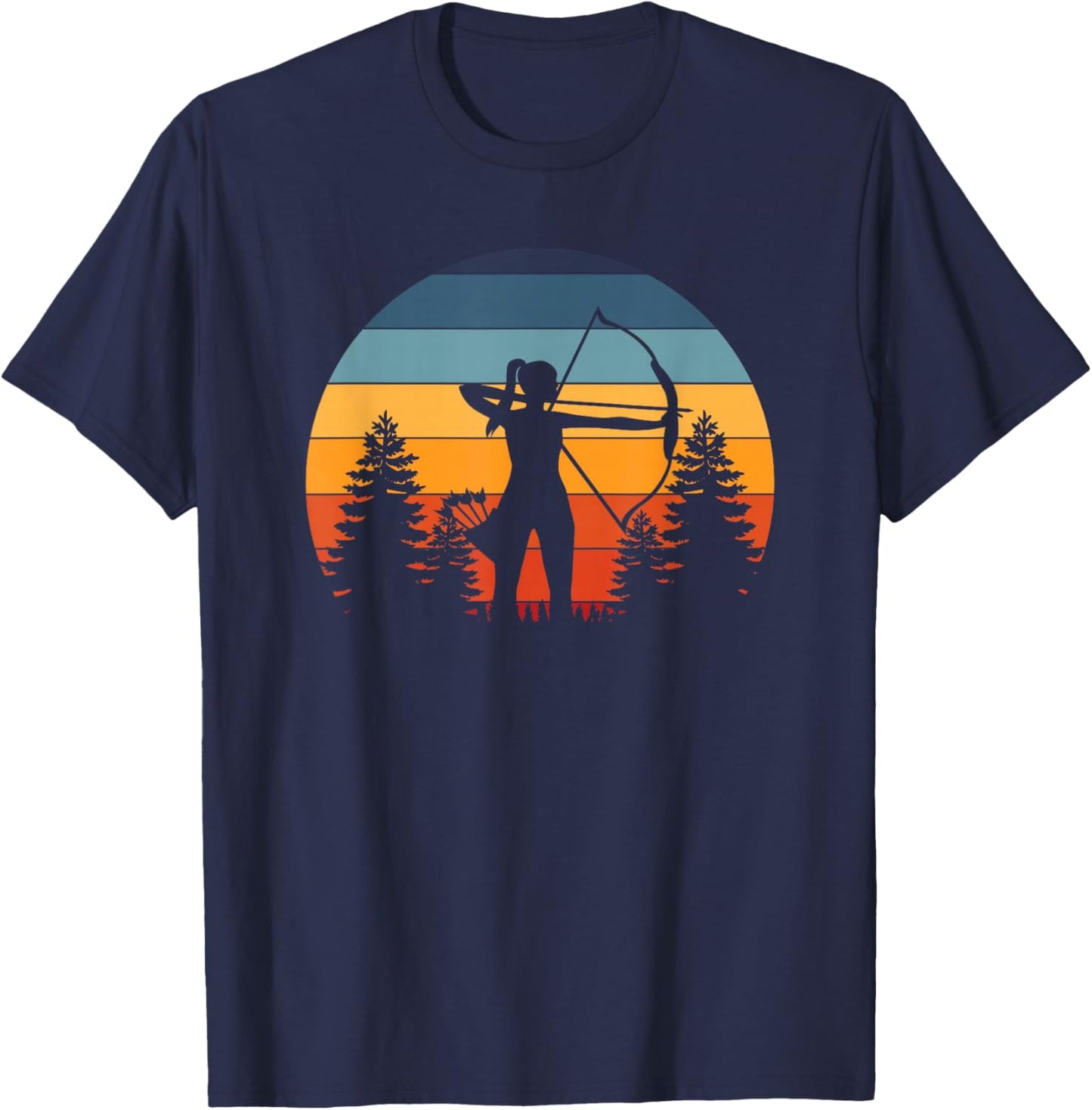 Archery Girl, Archer Bow, Vintage Retro Sunset, Nice Woman T-Shirt - T-Shirt | Navy