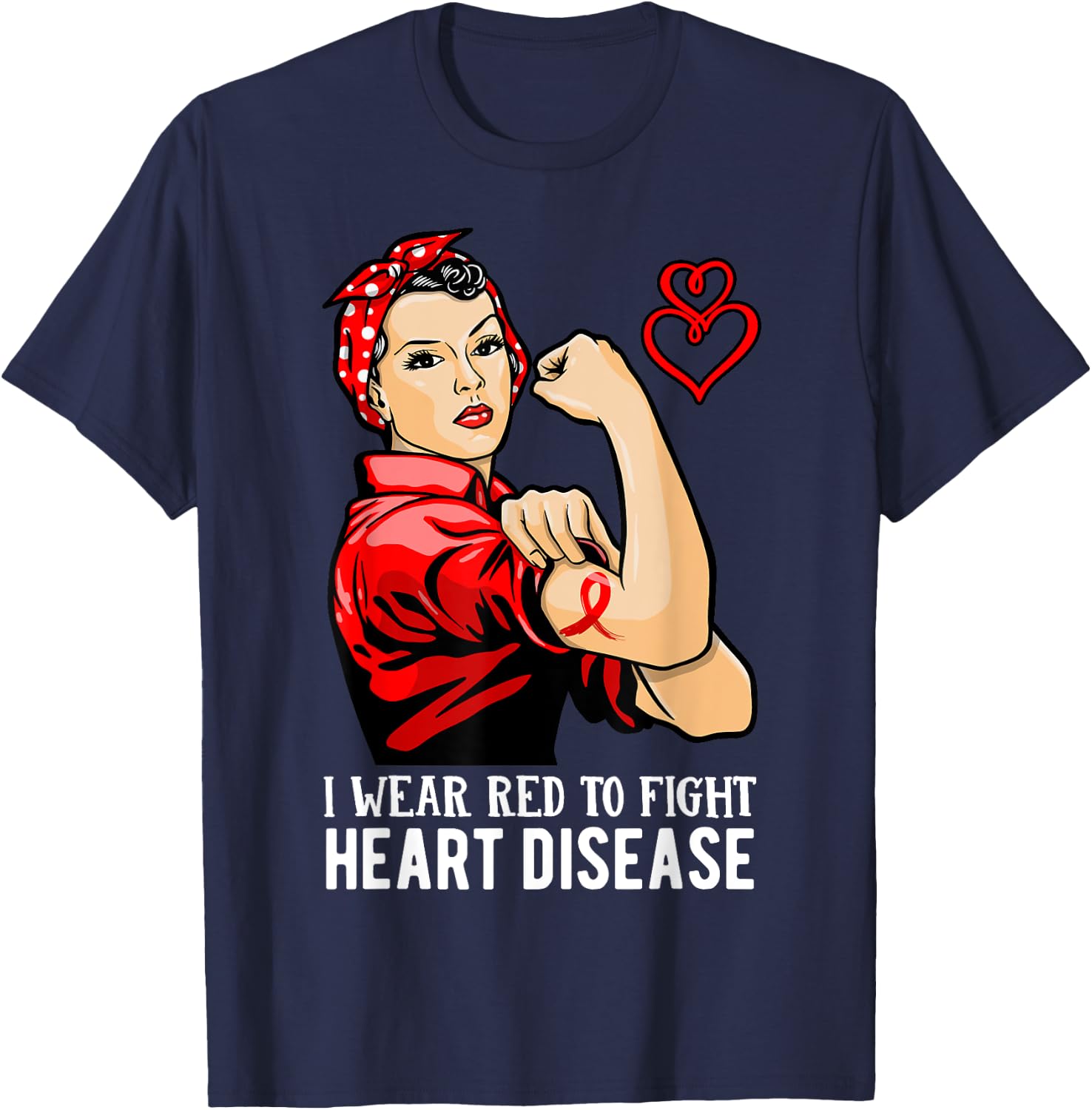 Warrior I Wear Red to Fight Heart Disease Awareness T-Shirt - T-Shirt | Navy