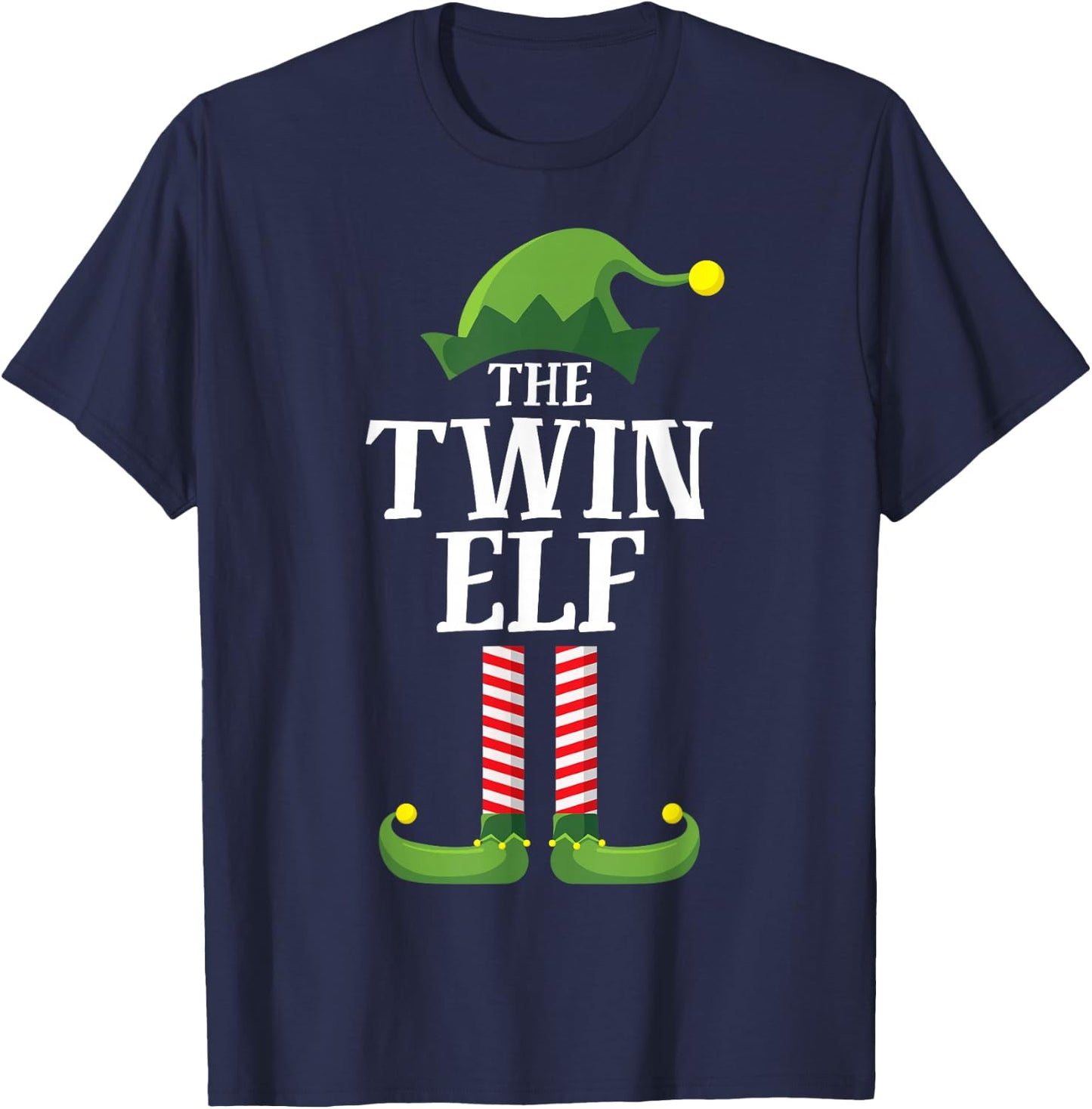 Twin Elf Matching Family Group Funny Christmas Party Pyjamas T-Shirt - T-Shirt | Navy