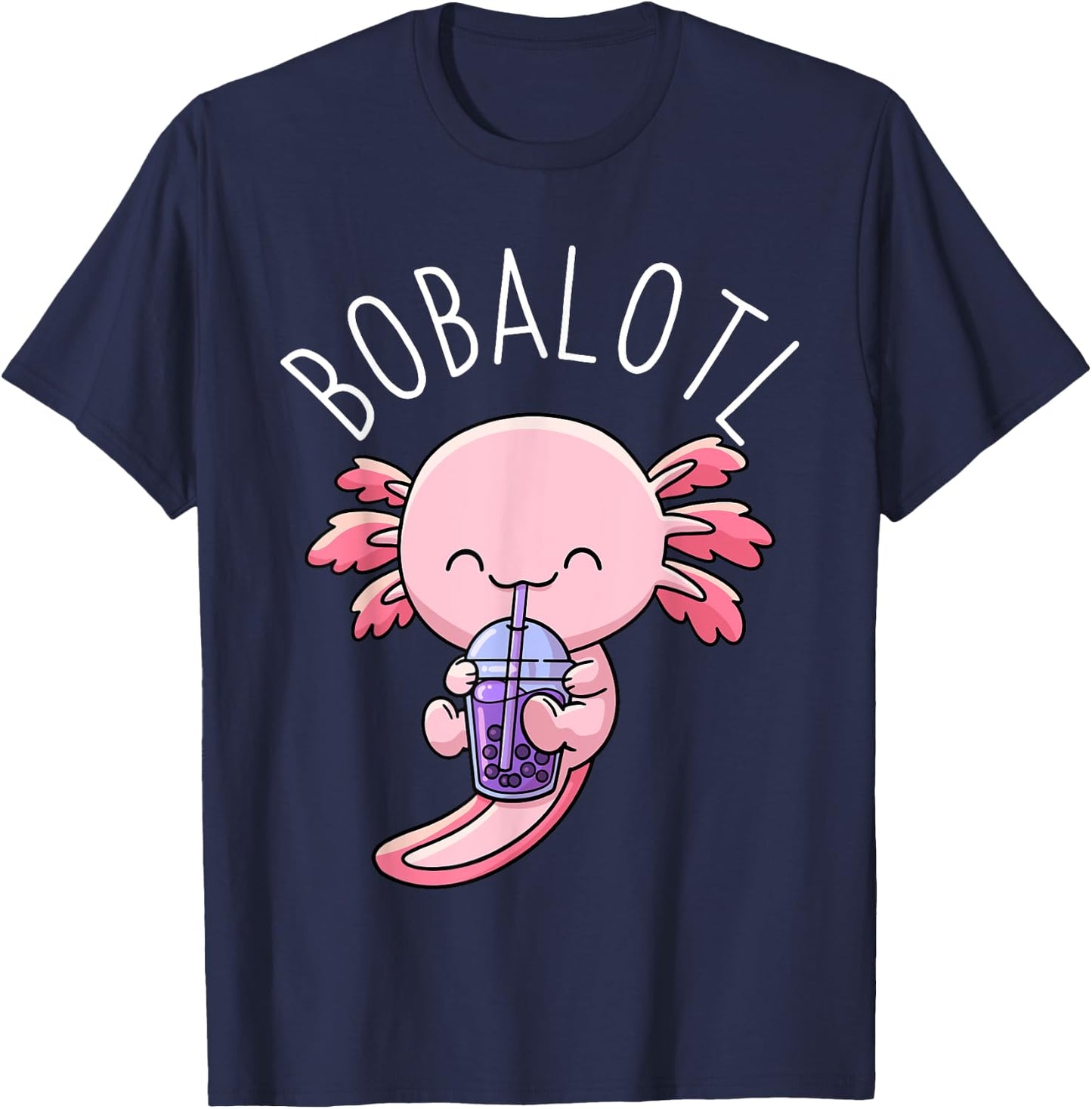 Bobalotl Axolotl Boba Tea Bubble Milk T-Shirt - T-Shirt | Navy