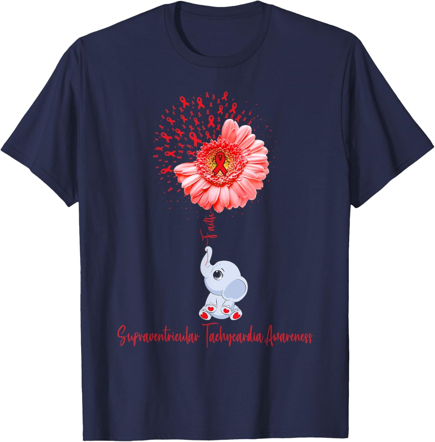 Supraventricular Tachycardia Awareness Faith Elephant T-Shirt - T-Shirt | Navy