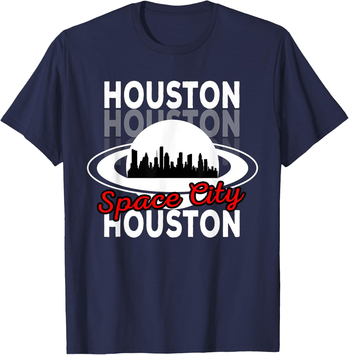 Houston Skyline Silhouette Houston Texas Space City T-Shirt - T-Shirt | Navy
