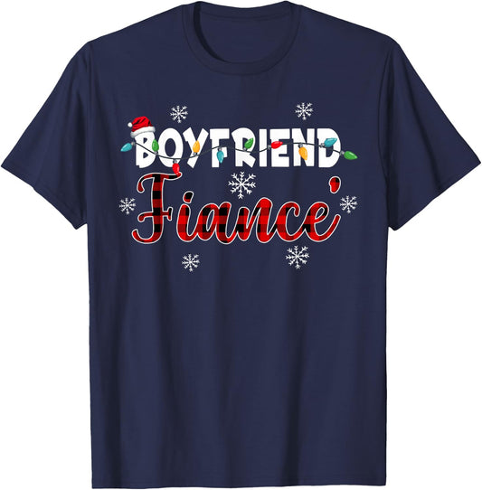 Fiance Engaged Xmas Matching Couples Christmas Pajamas T-Shirt - T-Shirt | Navy