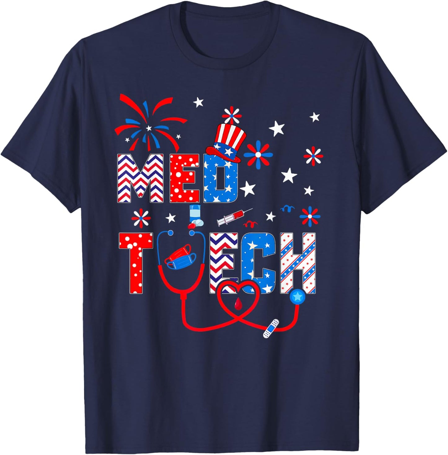 4th Of July Shirt Stethoscope Patriotic Med Tech T-Shirt - T-Shirt | Navy