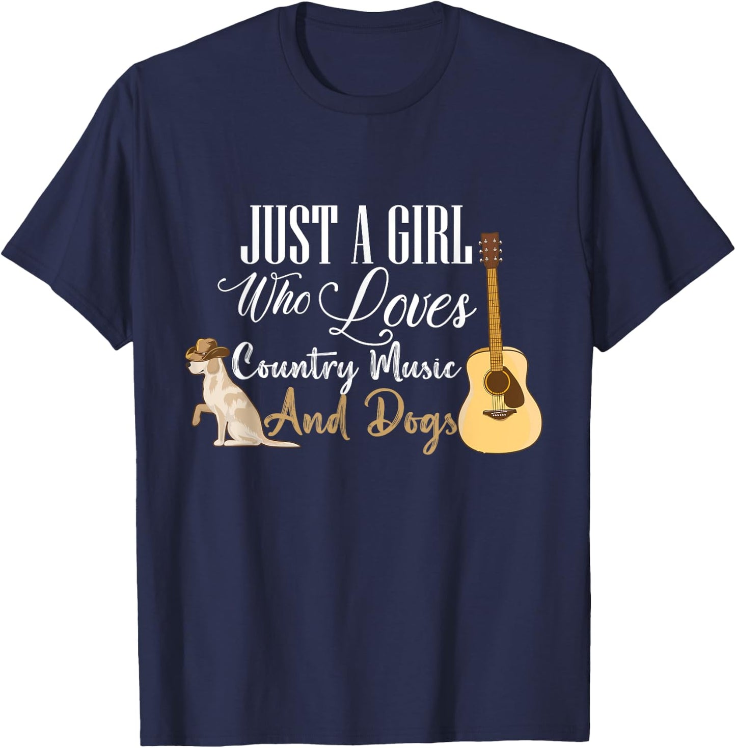 Just A Girl Who Loves Country Music And Dogs Dog Guitar T-Shirt - T-Shirt | Navy