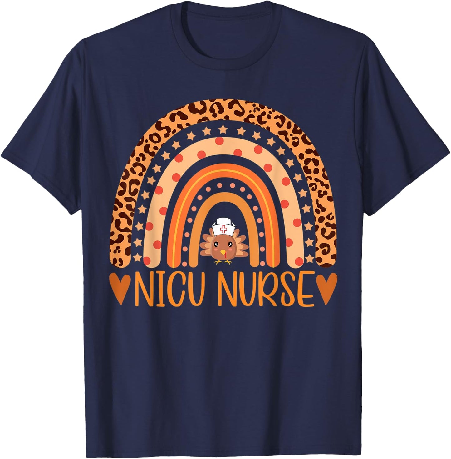 Turkey Nurse Leopard Thanksgiving NICU Nurse Rainbow Women T-Shirt - T-Shirt | Navy