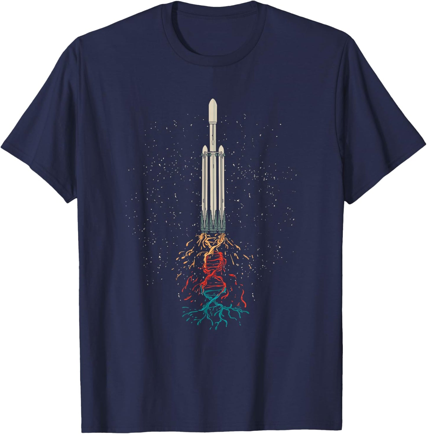 Space Rocket With DNA Helix Structure Flames Graphic T-Shirt - T-Shirt | Navy