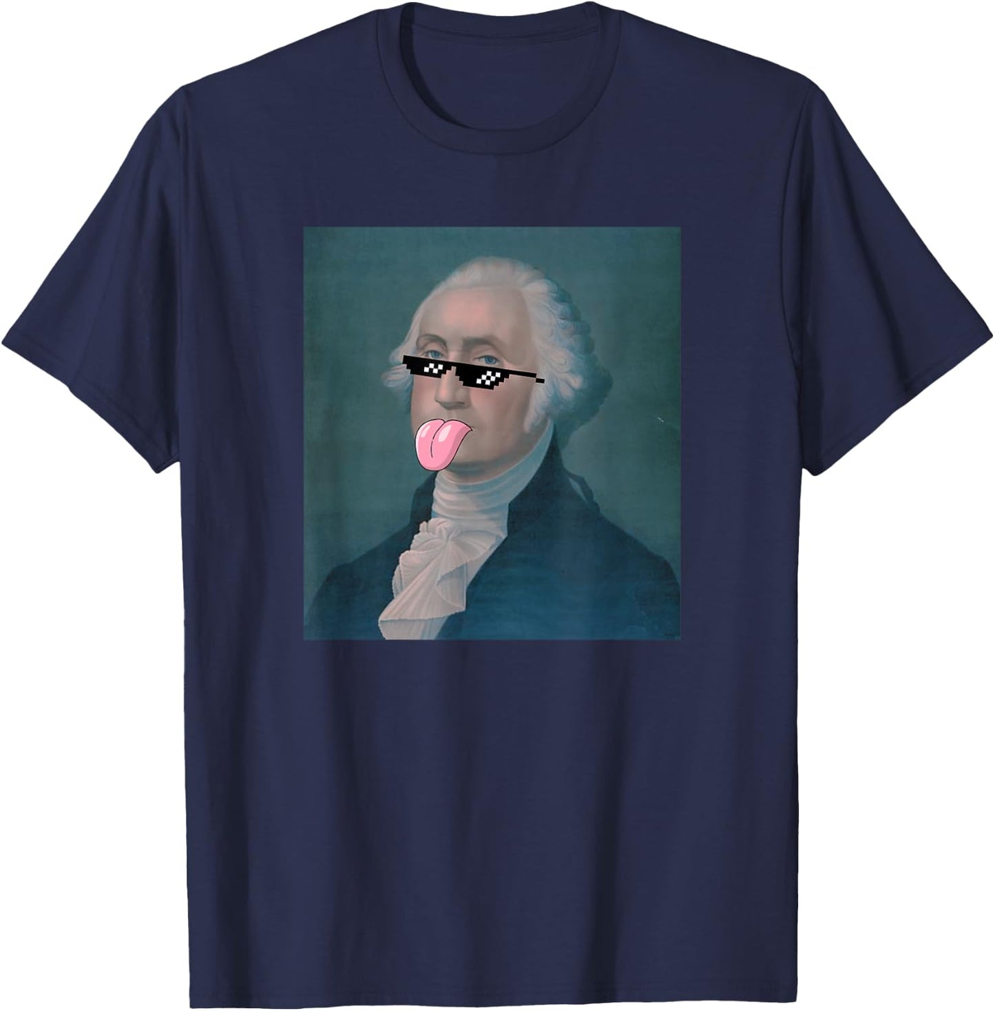 Funny George Sticking Tongue Out and Wearing Glasses T-Shirt - T-Shirt | Navy