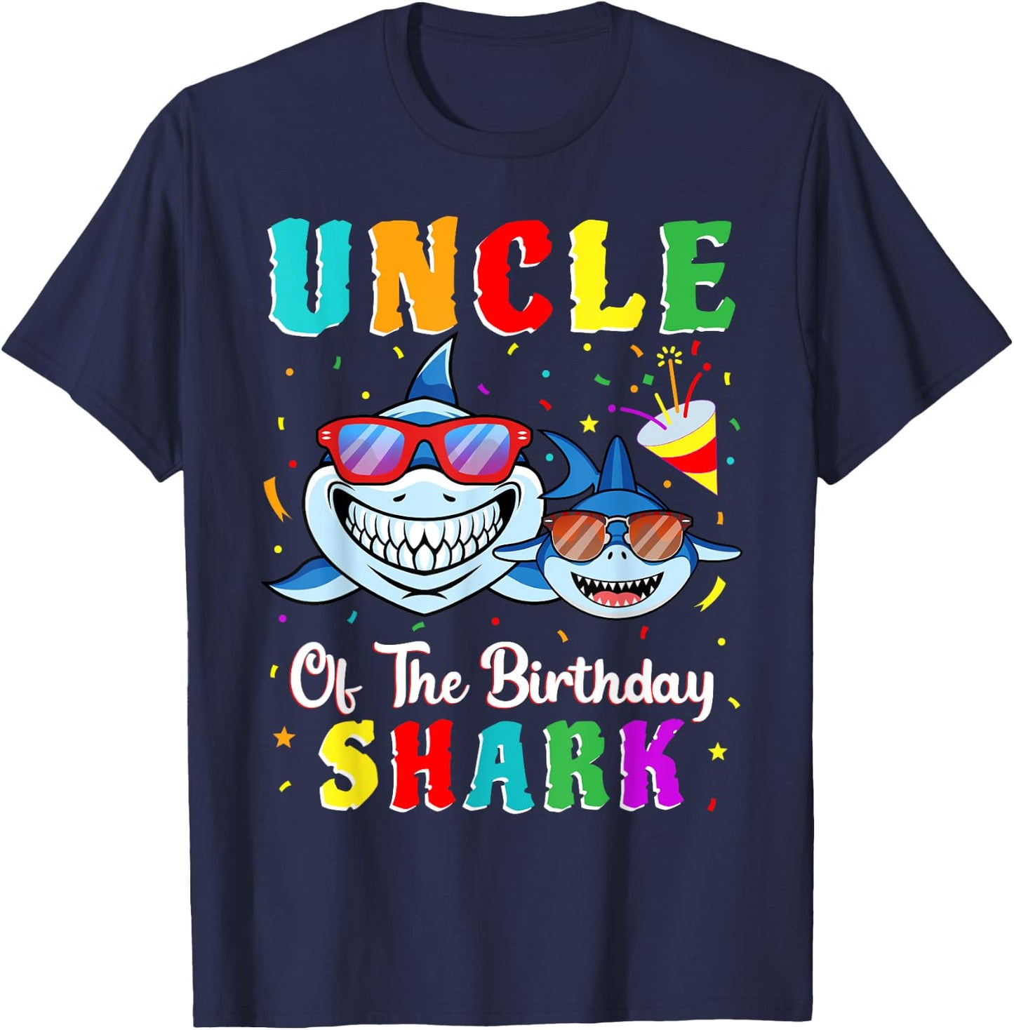 Uncle Of The Shark Birthday Family Matching Birthday Nephew T-Shirt - T-Shirt | Navy