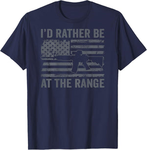 I'd Rather Be At The Gun Range - AR15 Gun USA Flag (ON BACK) T-Shirt - T-Shirt | Navy