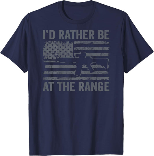I'd Rather Be At The Gun Range - AR15 Gun USA Flag (ON BACK) T-Shirt - T-Shirt | Navy