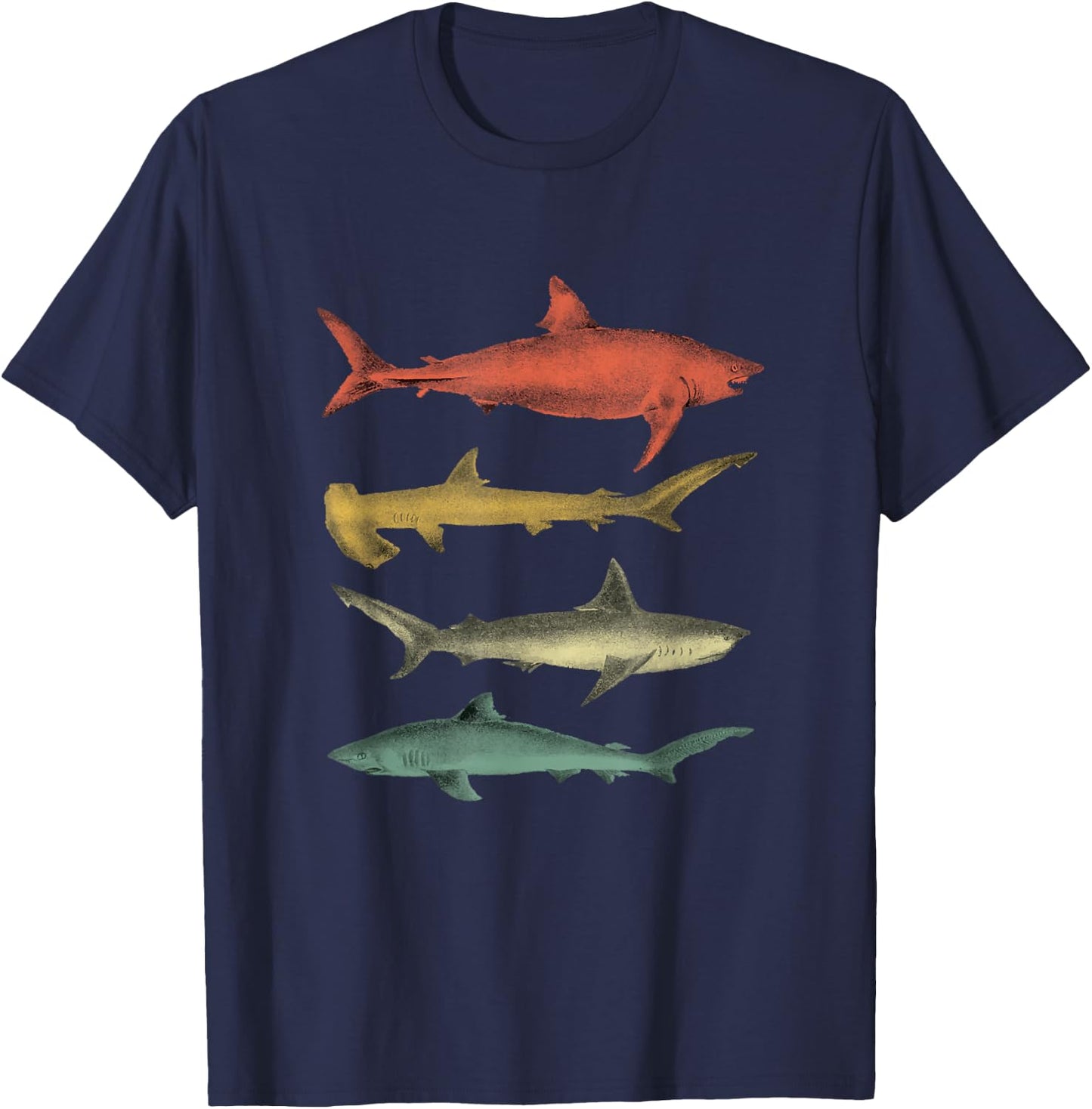 Shark Species Sharks White Shark Tiger Shark Bull Shark Hammer Shark Sea T-Shirt - T-Shirt | Navy