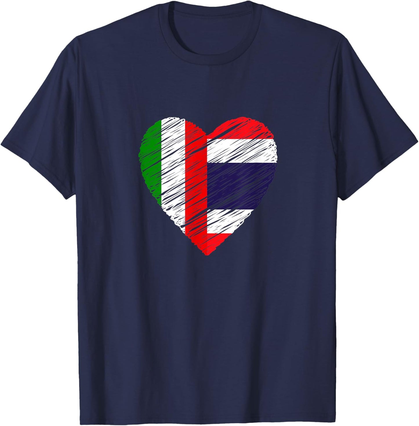 Thailand Italy Heart Italian Flag Thai Flag Love Heart T-Shirt - T-Shirt | Navy