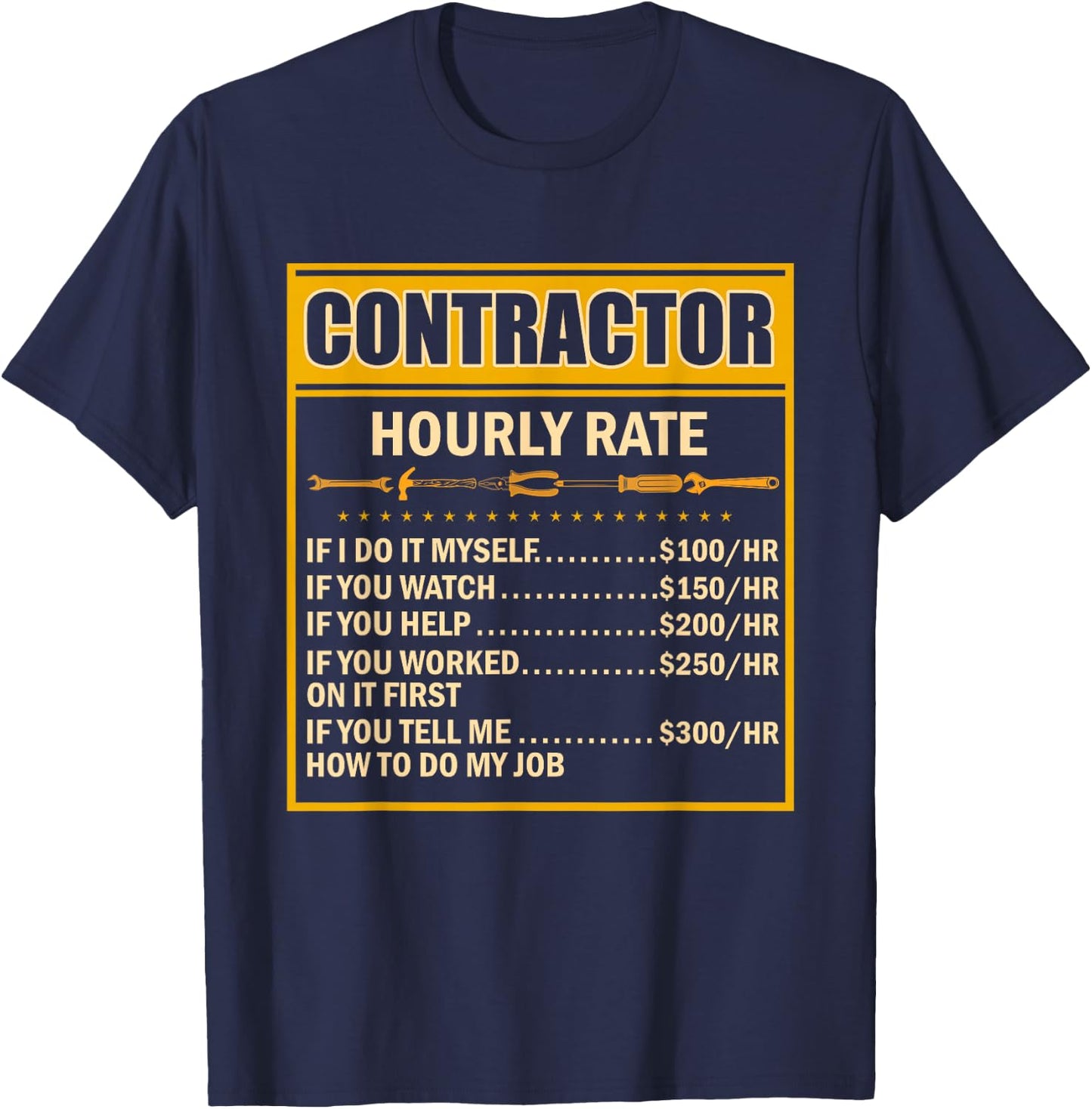 Handyman Price Chart Contractor Hourly Rate Labor T-Shirt - T-Shirt | Navy