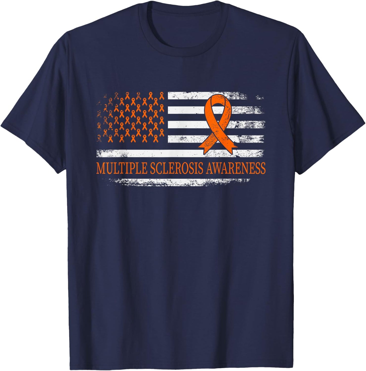 Orange Ribbon MS - Multible Sclerosis Awareness T-Shirt - T-Shirt | Navy