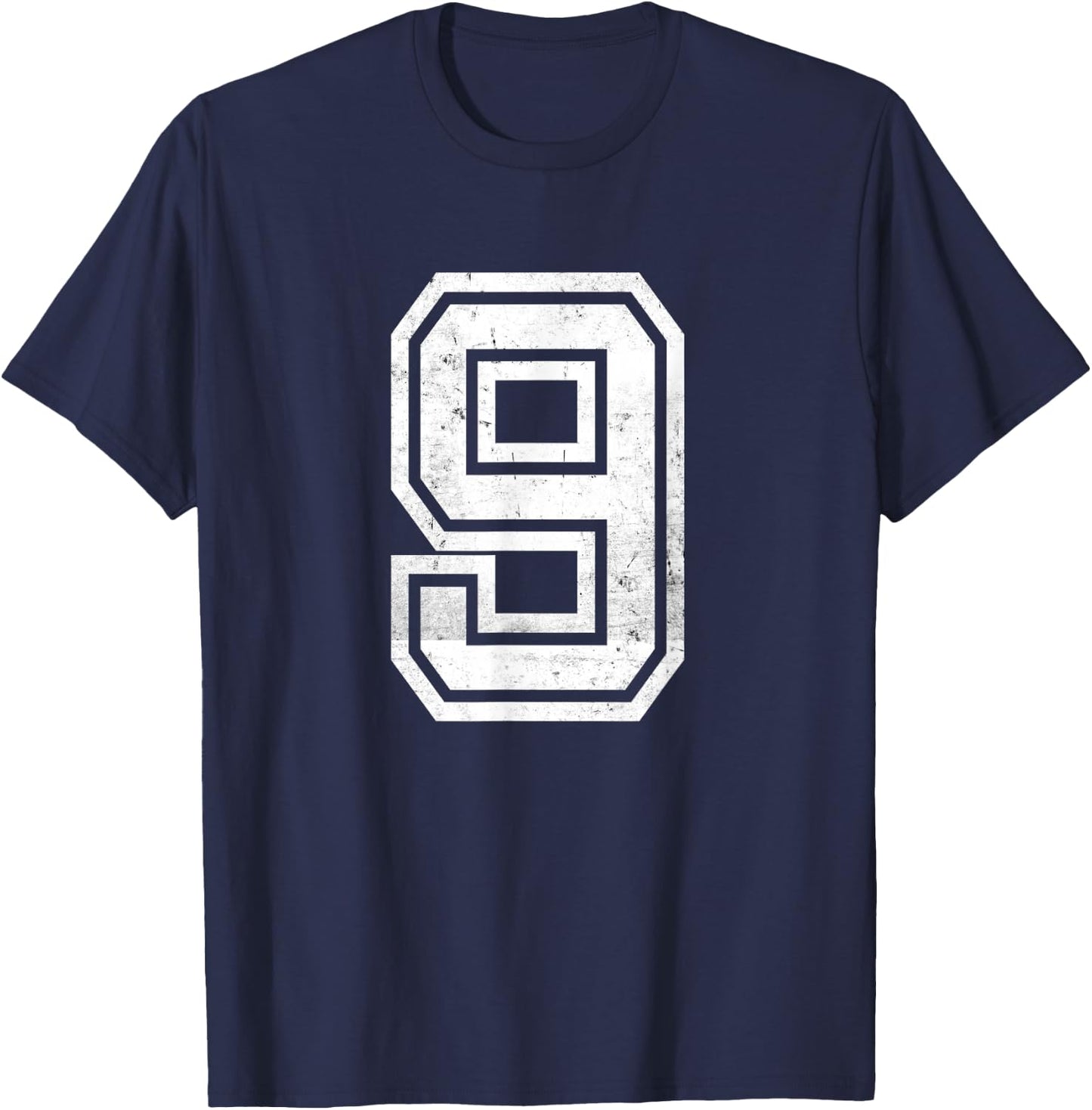 Number #9 Sports White Distressed Number T-Shirt - T-Shirt | Navy