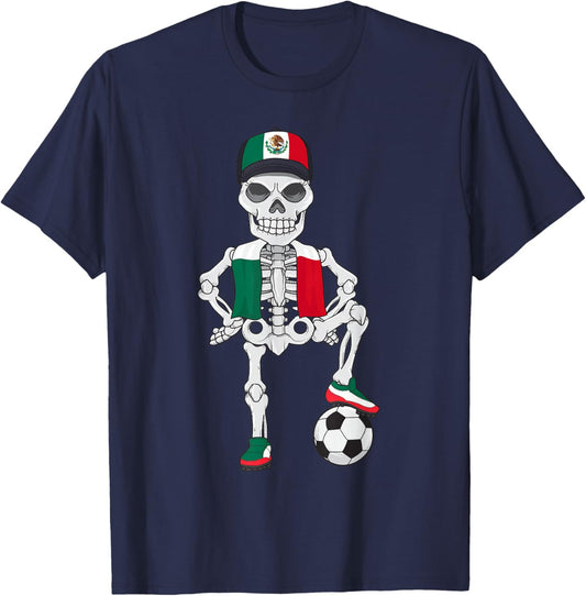 Mexico Soccer Skeleton Fan Team T-Shirt - T-Shirt | Navy