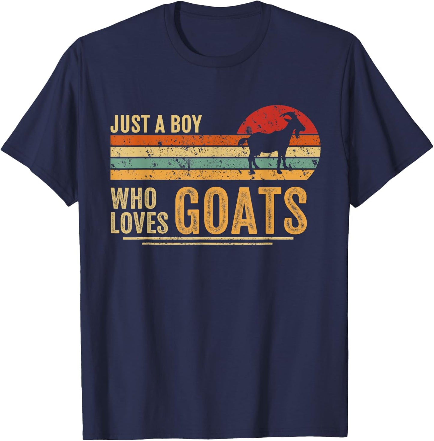 Just A Boy Who Loves Goats Retro Farmer Funny Goats Lover T-Shirt - T-Shirt | Navy