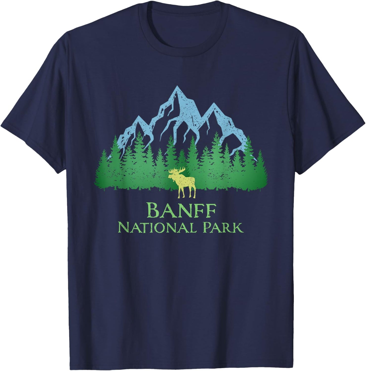 Banff National Park Alberta Canada Moose Trees Vintage Look T-Shirt - T-Shirt | Navy