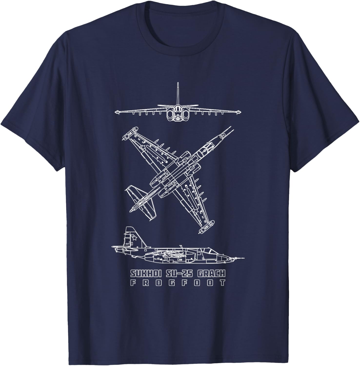 Sukhoi Su-25 Grach Russian Jet Plane Blueprints T-Shirt - T-Shirt | Navy