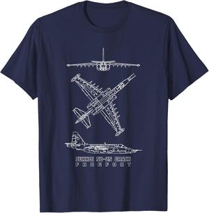 Sukhoi Su-25 Grach Russian Jet Plane Blueprints T-Shirt - T-Shirt | Navy