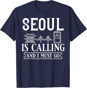 Seoul South Korea City Skyline Map Travel T-Shirt - T-Shirt | Navy