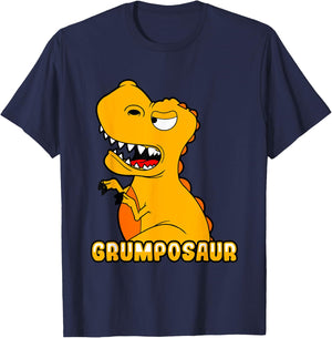 Grumpy Grumpo Dino fr Junge, Mdchen, Mann & Frau -Adults & Kids Black Short Sleeve Classic Fit Dinosaur-themed T-Shirt - T-Shirt | Navy