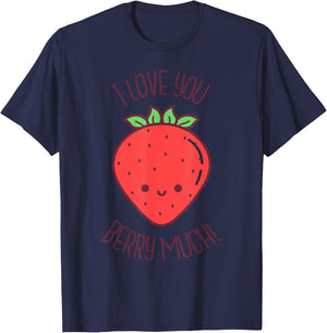 I Love You Berry Much Kawaii Strawberry Valentines Day Pun T-Shirt - T-Shirt | Navy