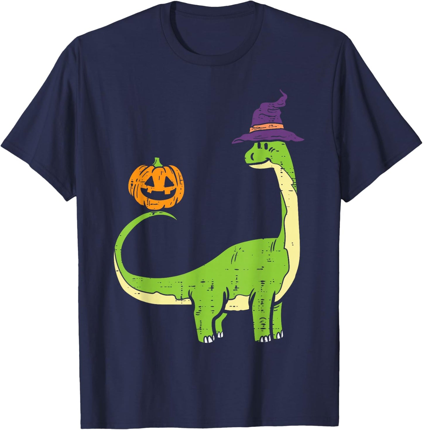 Brachiosaurus Witch Pumpkin Halloween Dinosaur Brontosaurus T-Shirt - T-Shirt | Navy
