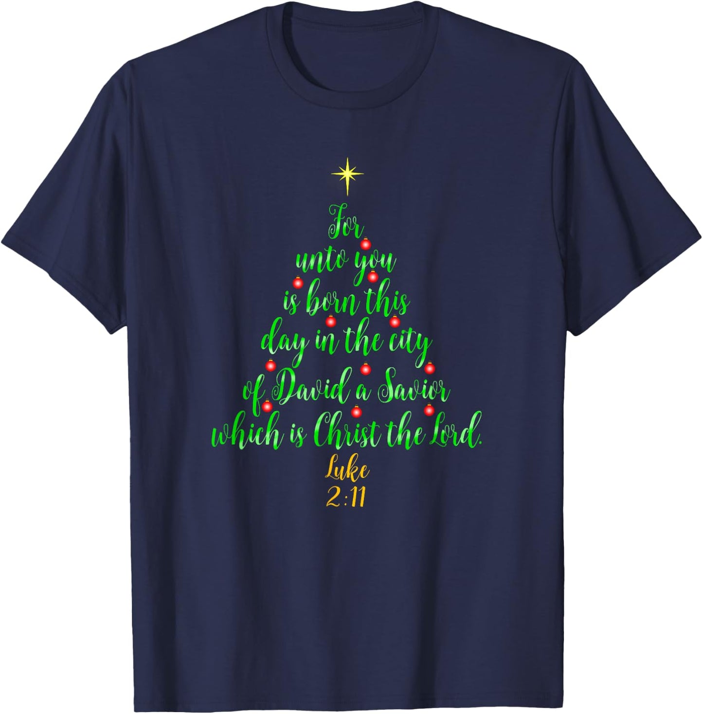 Christian Christmas Shirts Unto You Is Born A Savior Tree T-Shirt - T-Shirt | Navy