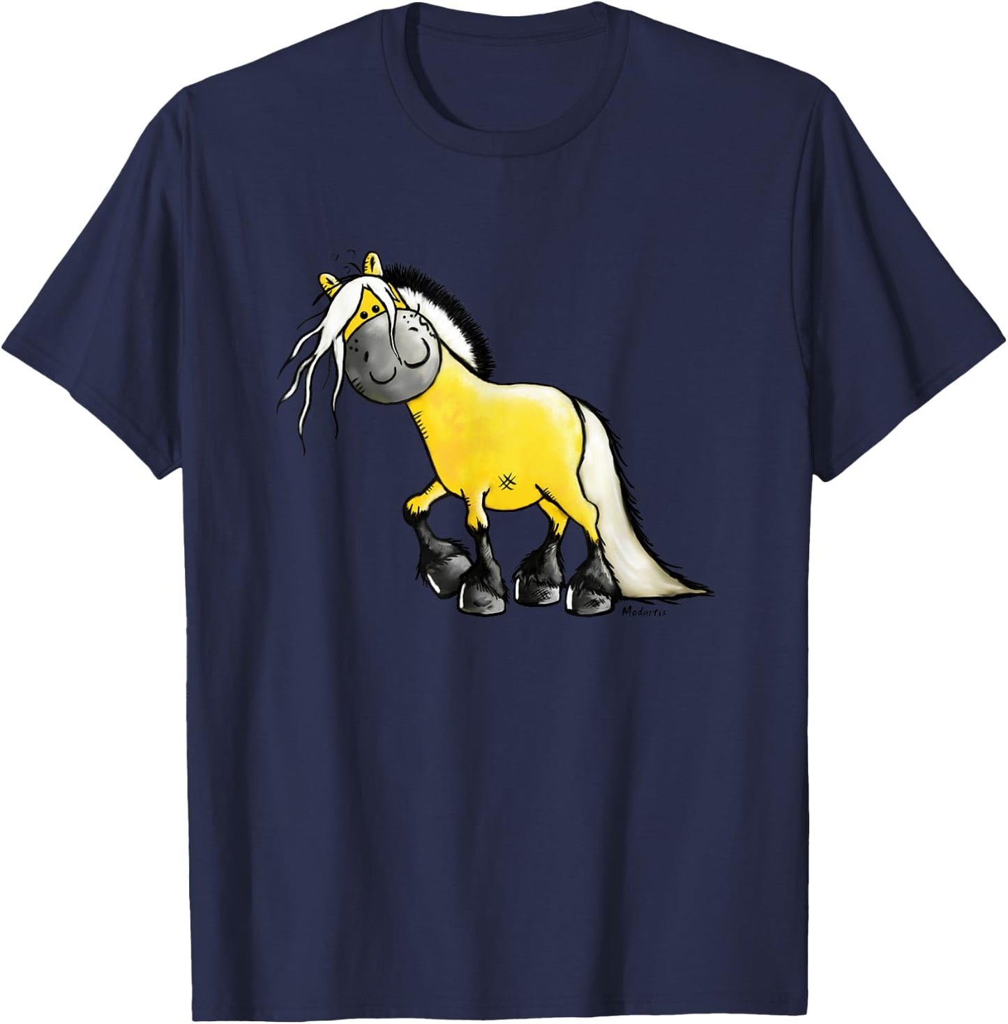 Happy Fjord Horse Cartoon Norwegian Horse I Fjord Horse Fun T-Shirt - T-Shirt | Navy