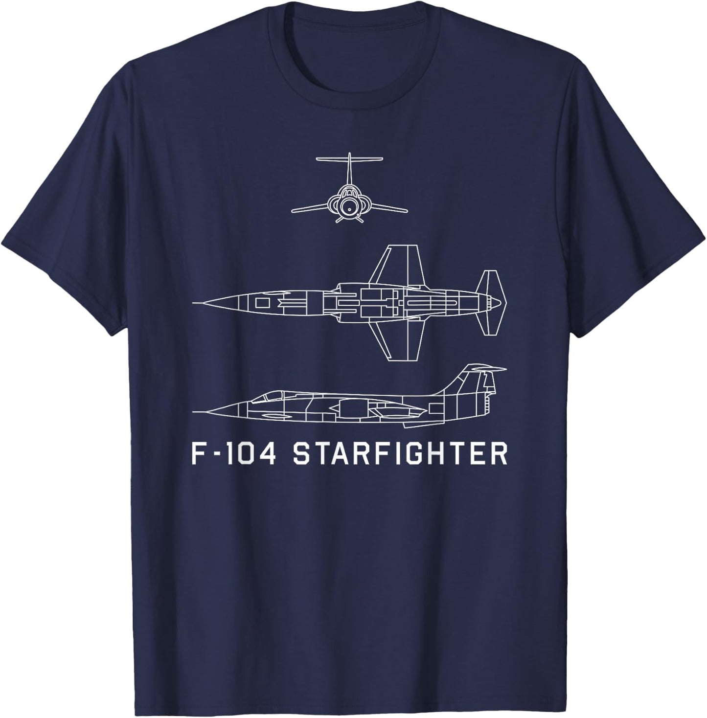 USA Military Planes MJ F-104 Starfighter Classic American Jet Plane Blueprint - Men's Black Short Sleeve Classic Fit - Size Small T-Shirt - T-Shirt | Navy