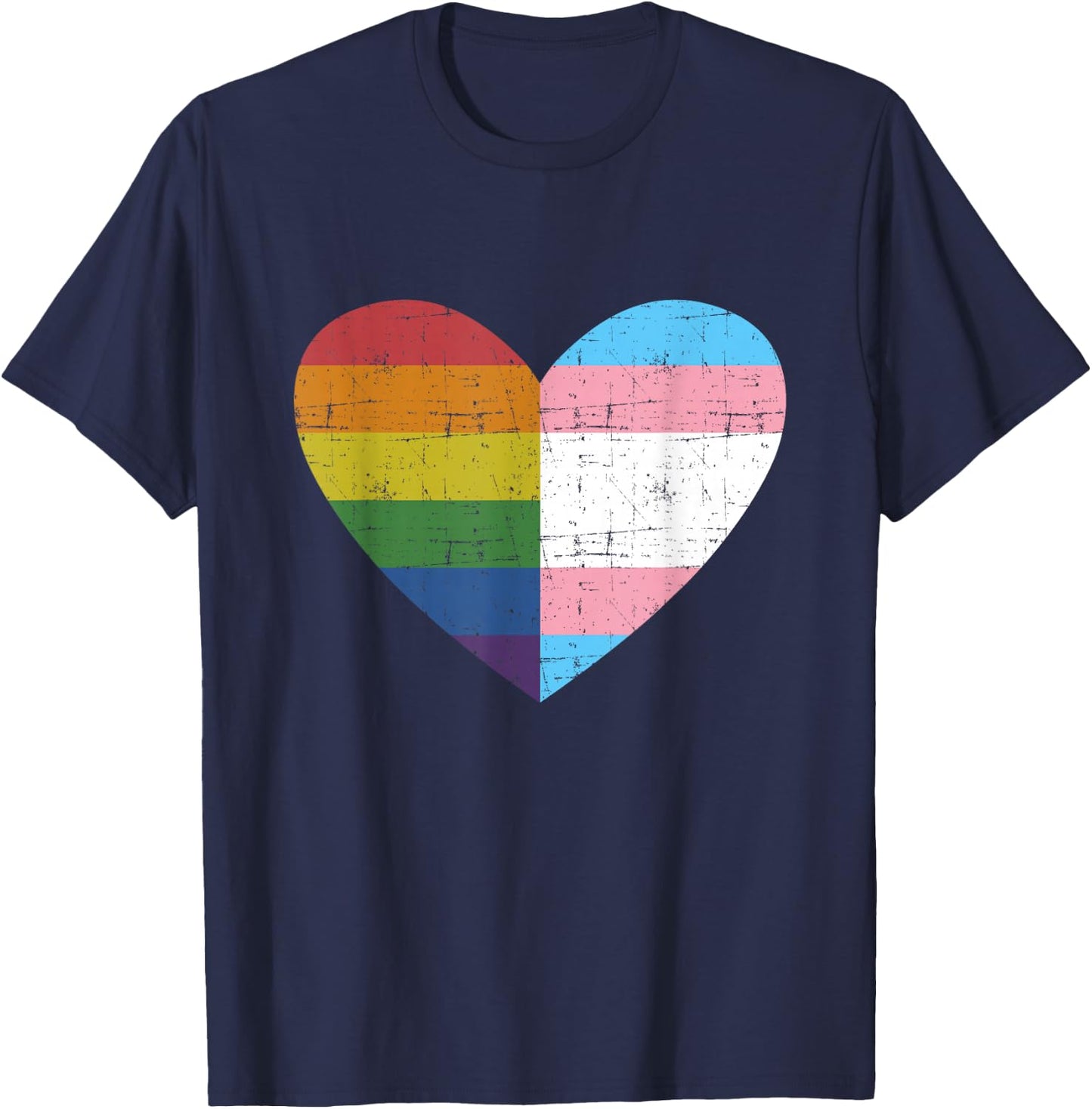 Heart with Rainbow and Transgender Flag for Pride Month Small T-Shirt - T-Shirt | Navy