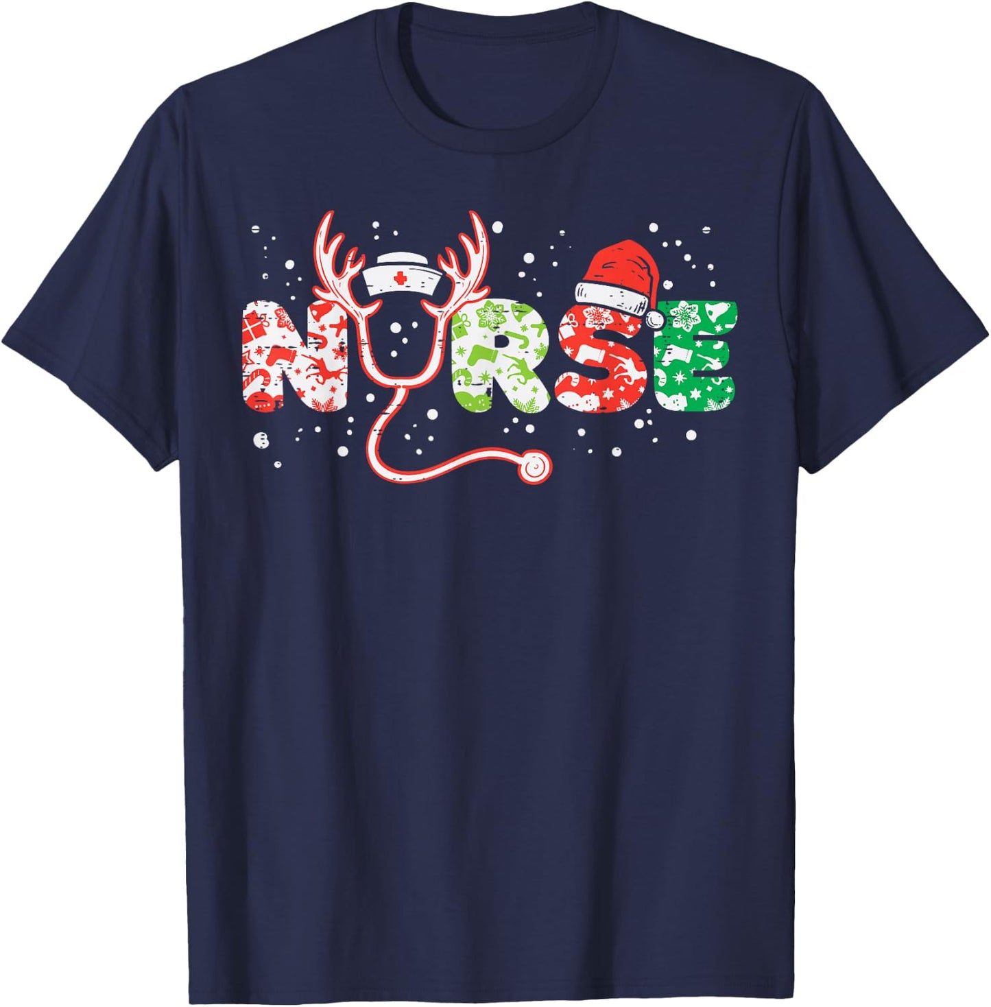 Nurse Christmas Stethoscope Nurses Xmas Scrub Top Women T-Shirt - T-Shirt | Navy