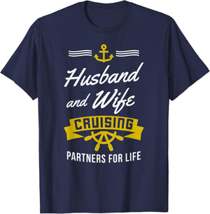 Husband And Wife Cruising Partners For Life - Couple Gift T-Shirt - T-Shirt | Navy
