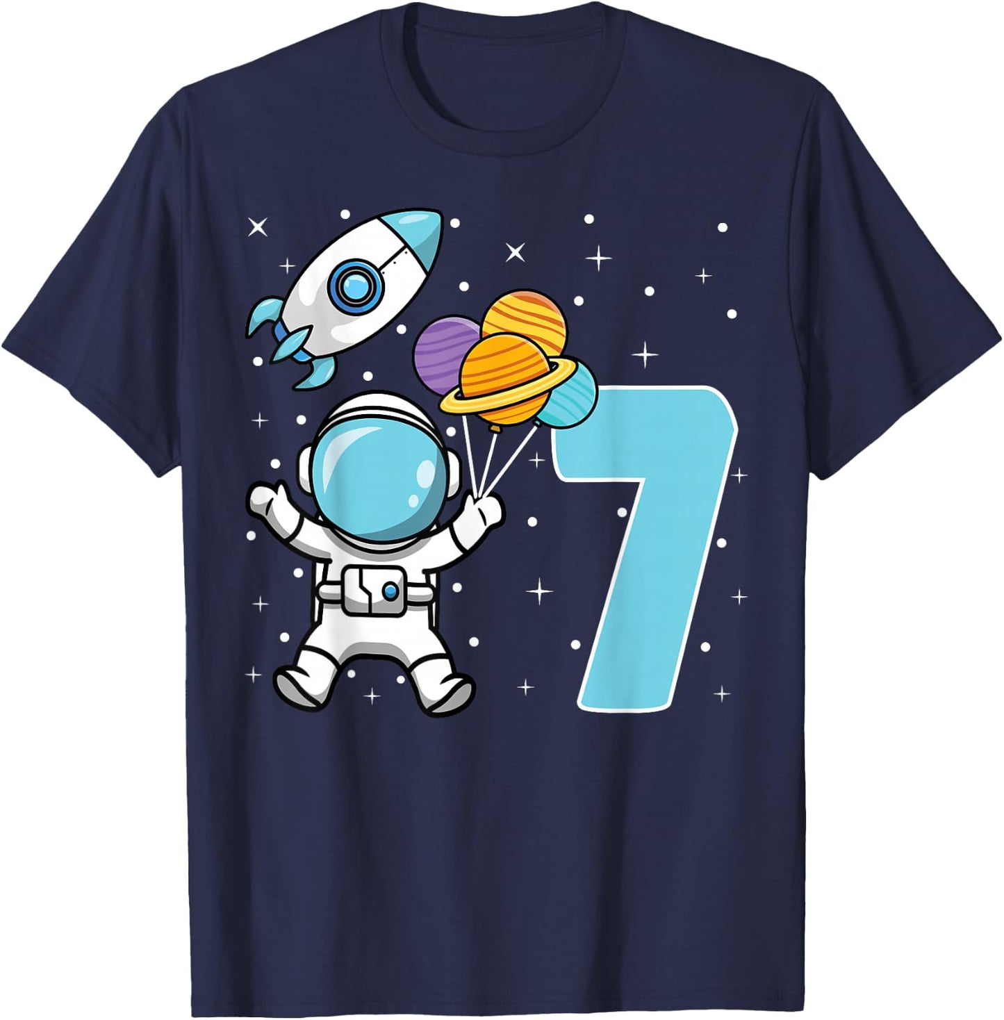 7th Birthday Party Astronaut Space Astronomy 7 Years Old T-Shirt - T-Shirt | Navy