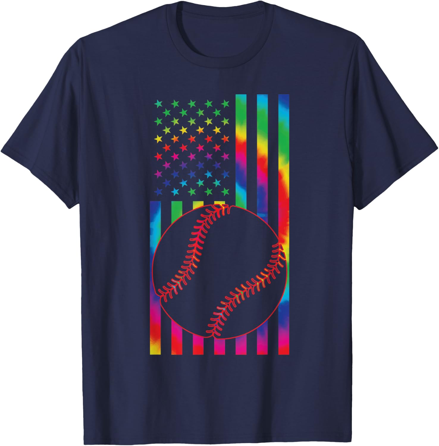 ball of Baseball Tie dye American Flag baseball sport T-Shirt - T-Shirt | Navy