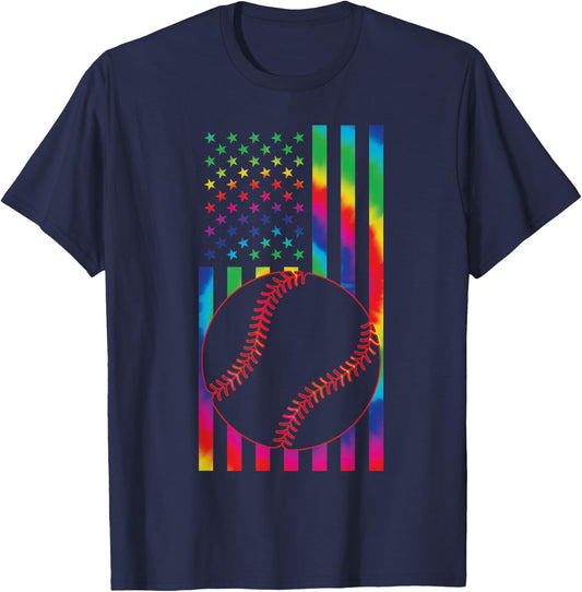ball of Baseball Tie dye American Flag baseball sport T-Shirt - T-Shirt | Navy