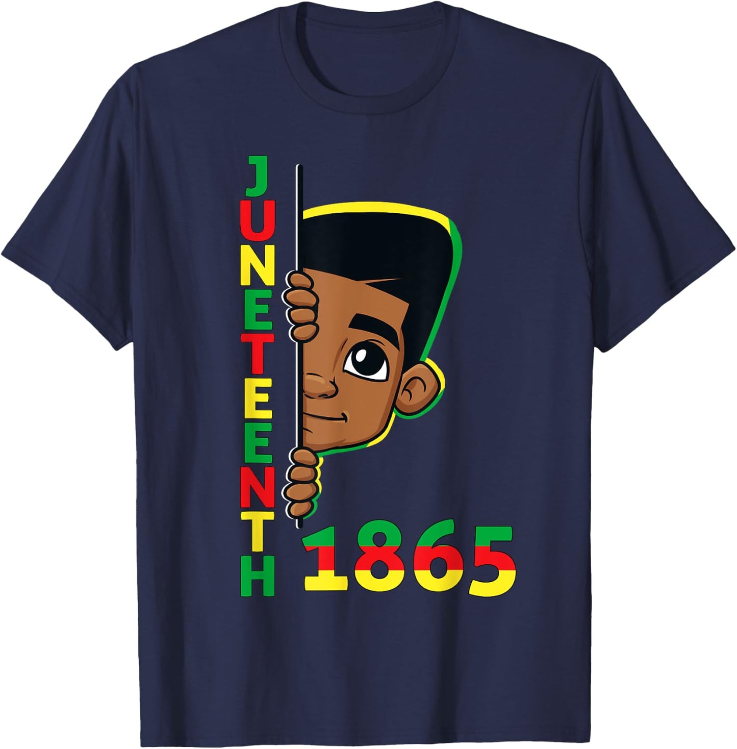 Juneteenth Celebrating 1865 Cool Brown Skin King Boys Kids T-Shirt - T-Shirt | Navy