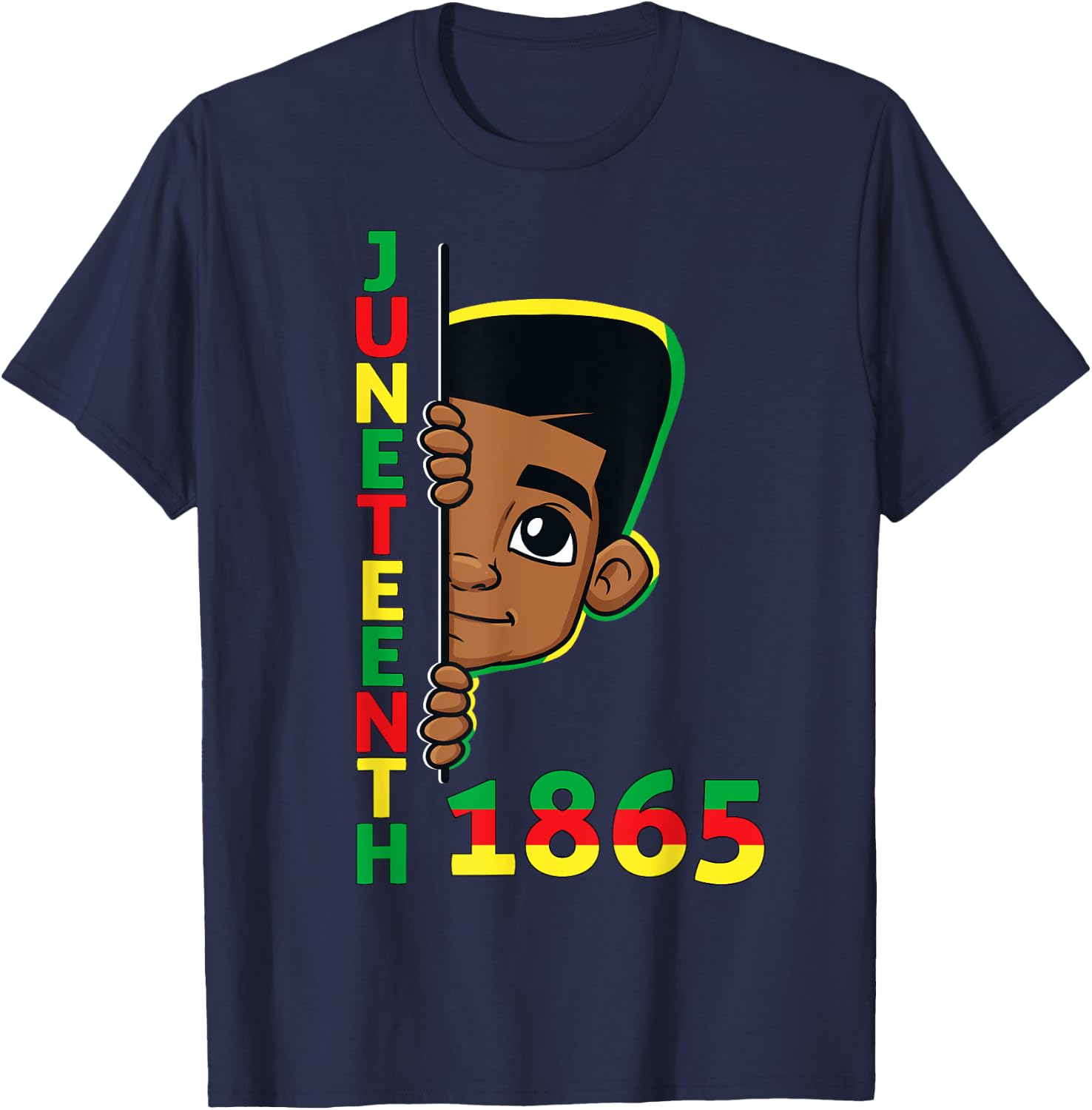 Juneteenth Celebrating 1865 Cool Brown Skin King Boys Kids T-Shirt - T-Shirt | Navy