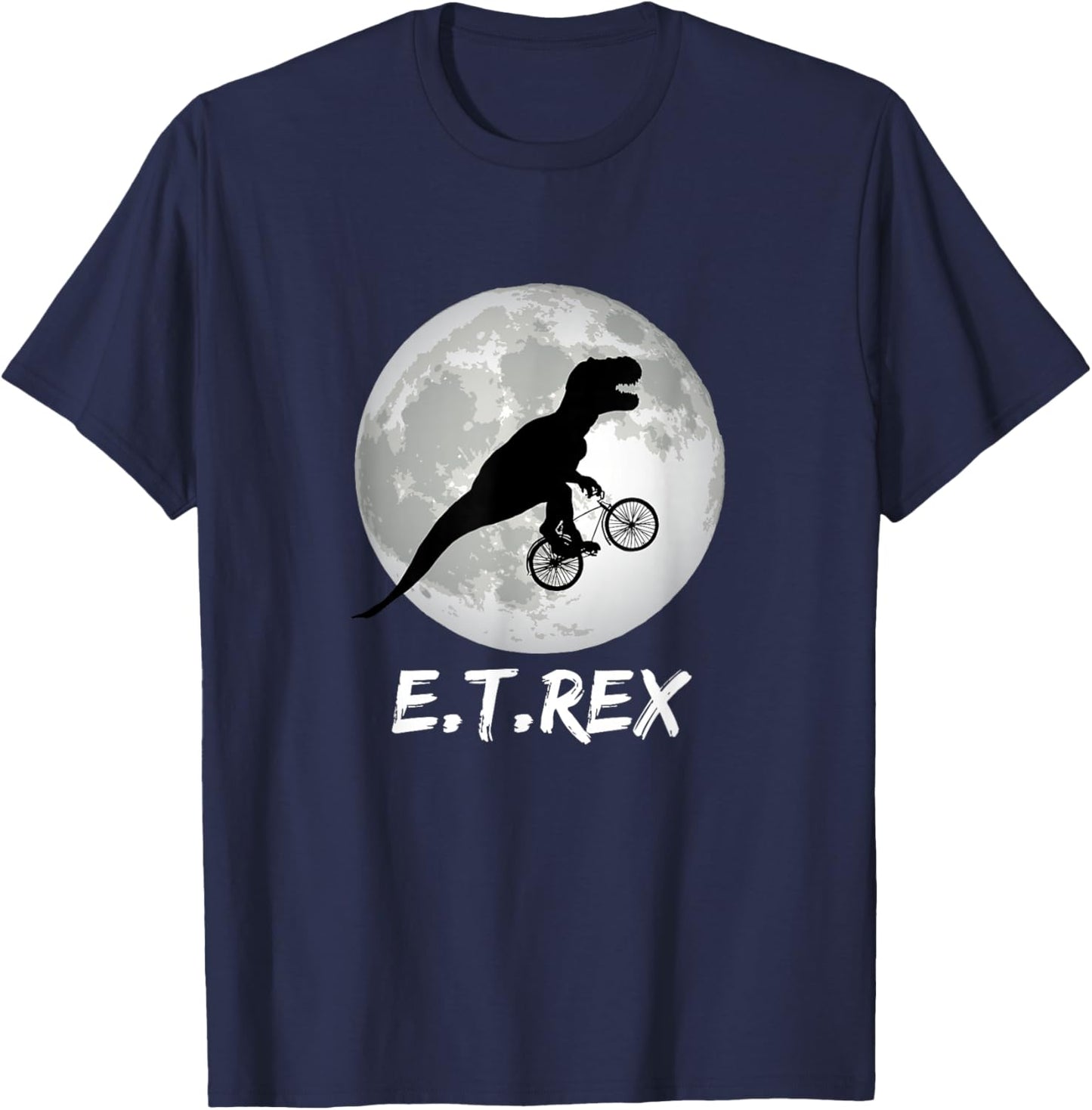 E.T. Rex Funny Dinosaur Shirt T-Rex on Bike Over The Moon T-Shirt - T-Shirt | Navy