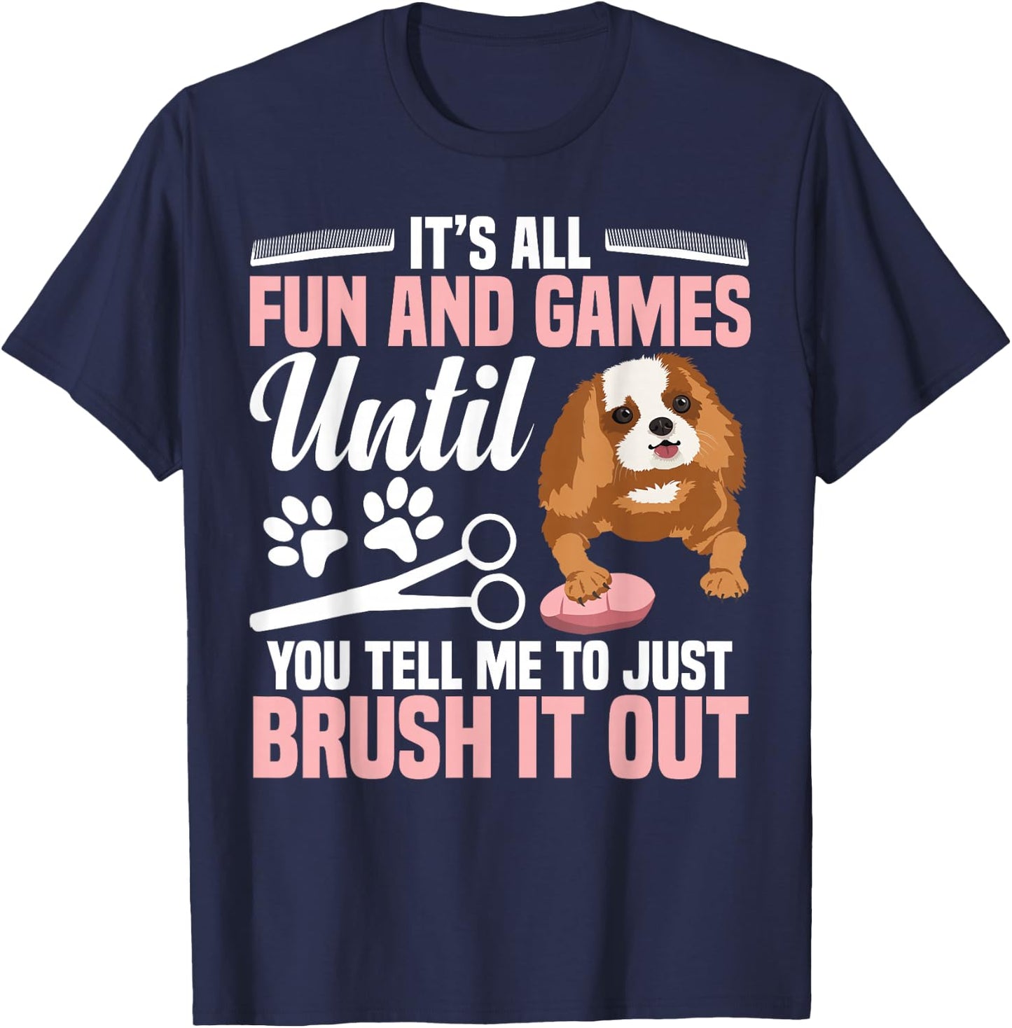 Dog Hairdresser Salon Dog Groomer Smock Dog Grooming T-Shirt - T-Shirt | Navy