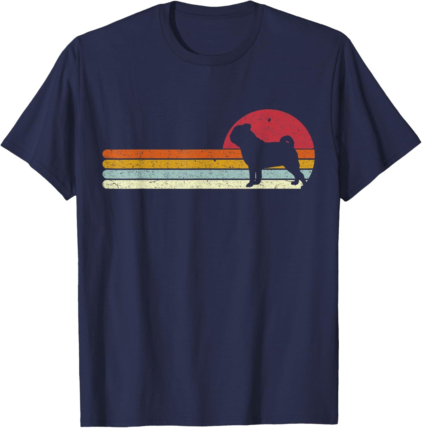 Sunset Pug Distressed Mops Carlino Carlino for Dog Owners T-Shirt - T-Shirt | Navy