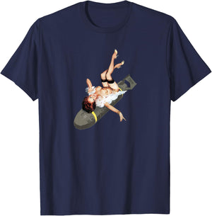 Pinup Girl Bombs Away WW2 Vintage Poster T-Shirt - T-Shirt | Navy