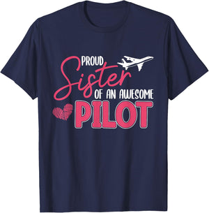 Proud Sister Of Pilot Airplane Aviation Helicopter Graphic T-Shirt - T-Shirt | Navy