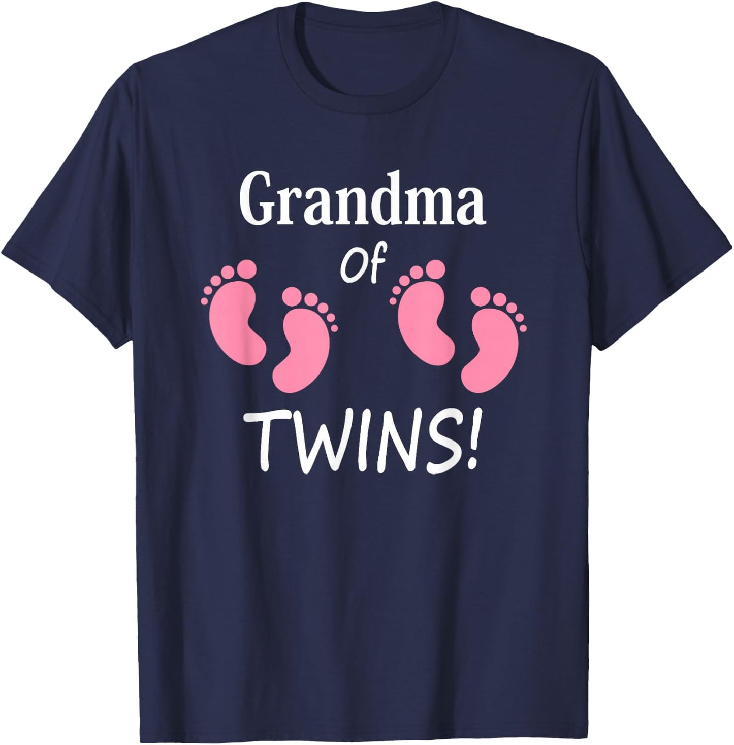 Grandma of Twin Girls Footprint Design Grandmother T-Shirt - T-Shirt | Navy
