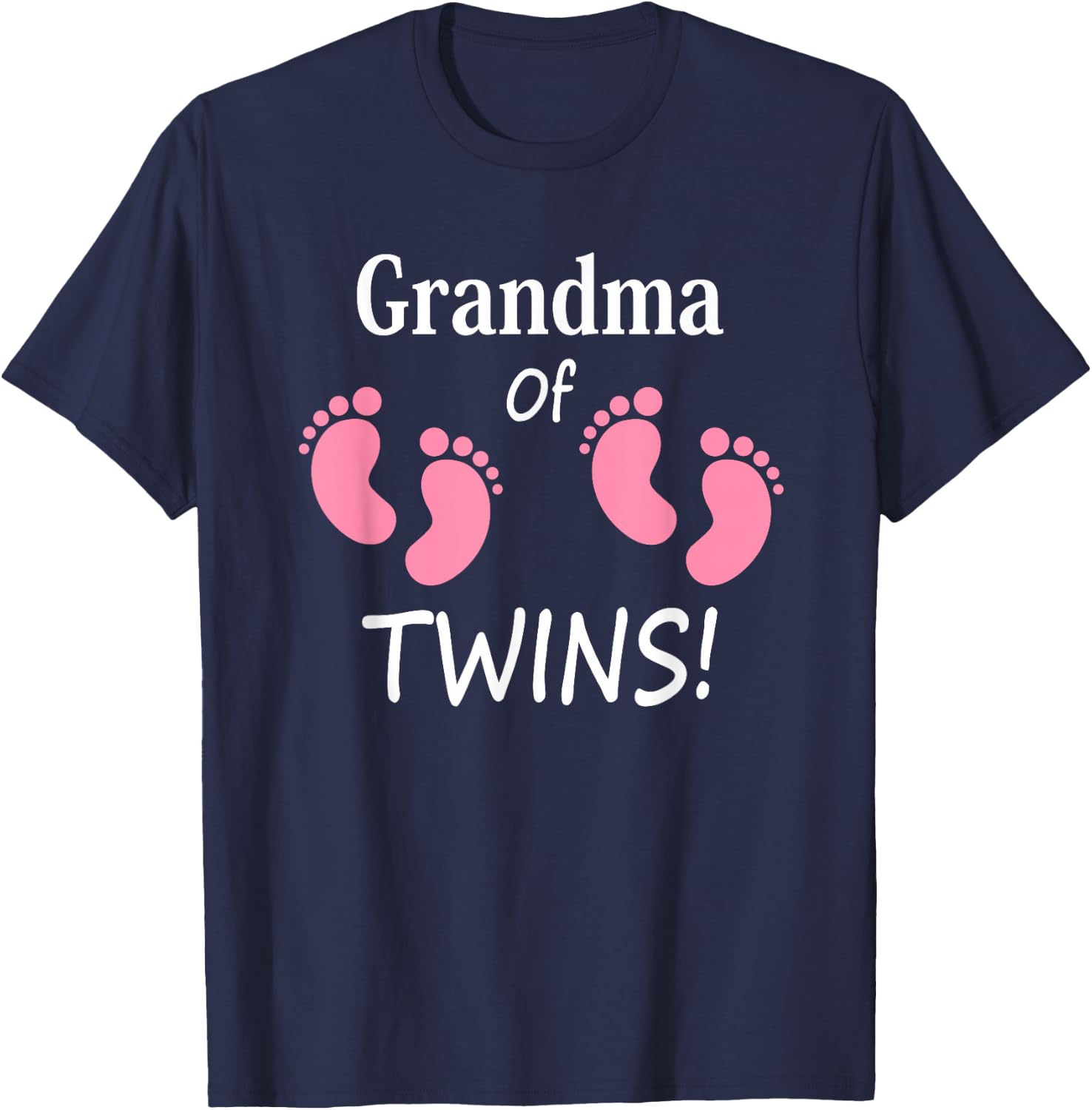 Grandma of Twin Girls Footprint Design Grandmother T-Shirt - T-Shirt | Navy