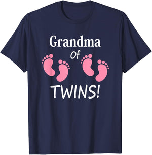 Grandma of Twin Girls Footprint Design Grandmother T-Shirt - T-Shirt | Navy